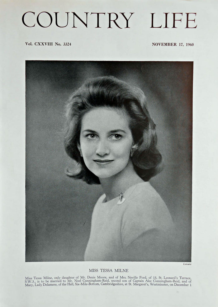 Miss Tessa Milne Country Life Magazine Portrait November 17, 1960 Vol. CXXVIII No. 3324