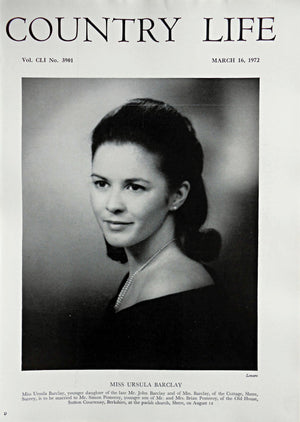 Miss Ursula Barclay Country Life Magazine Portrait March 16, 1972 Vol. CLI No. 3901