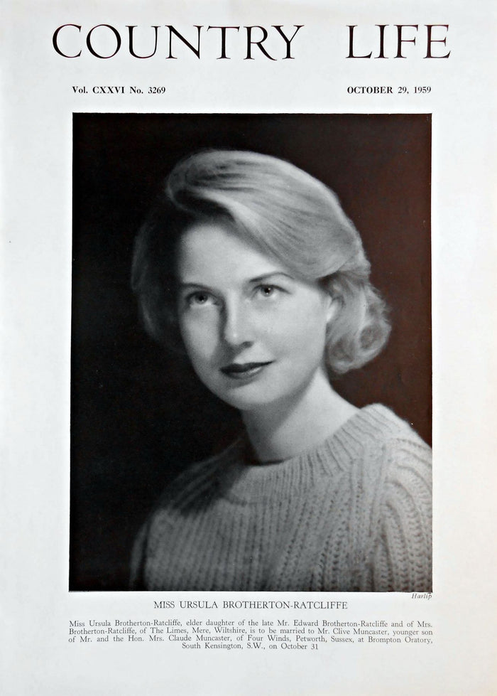 Miss Ursula Brotherton-Ratcliffe Country Life Magazine Portrait October 29, 1959 Vol. CXXVI No. 3269