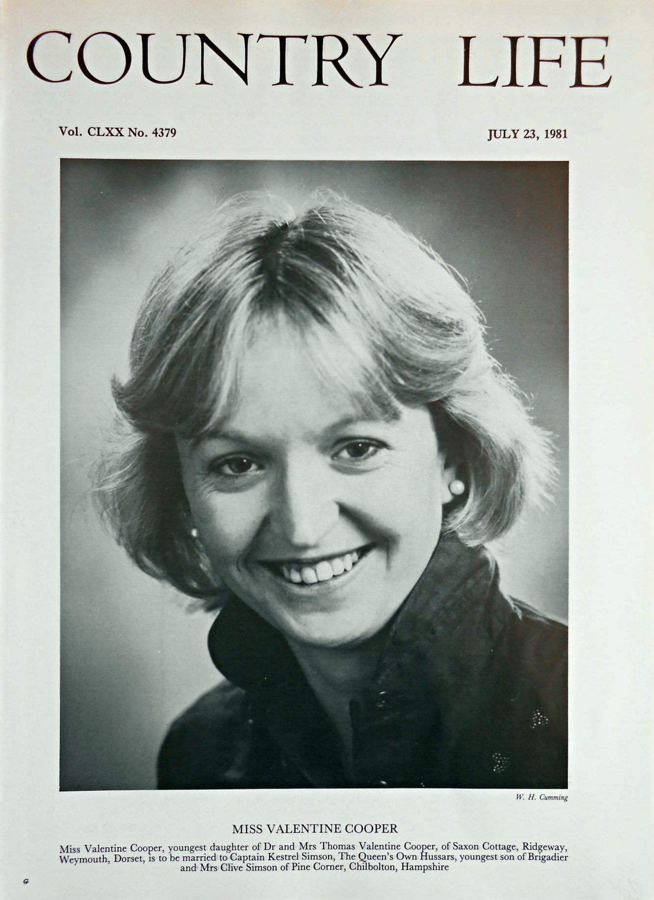 Miss Valentine Cooper Country Life Magazine Portrait July 23, 1981 Vol. CLXX No. 4379 - Copy