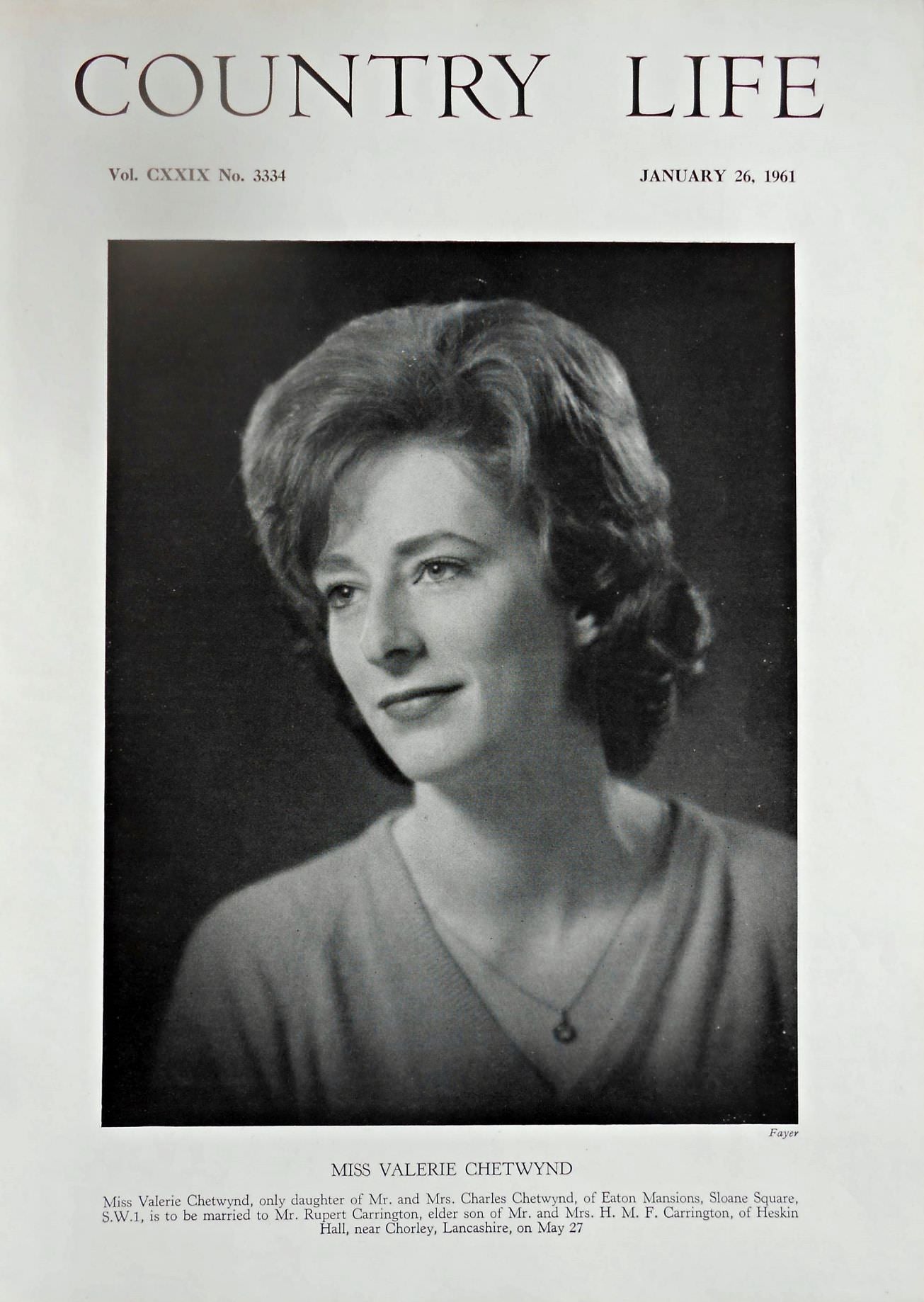 Miss Valerie Chetwynd Country Life Magazine Portrait January 26, 1961 Vol. CXXIX No. 3334