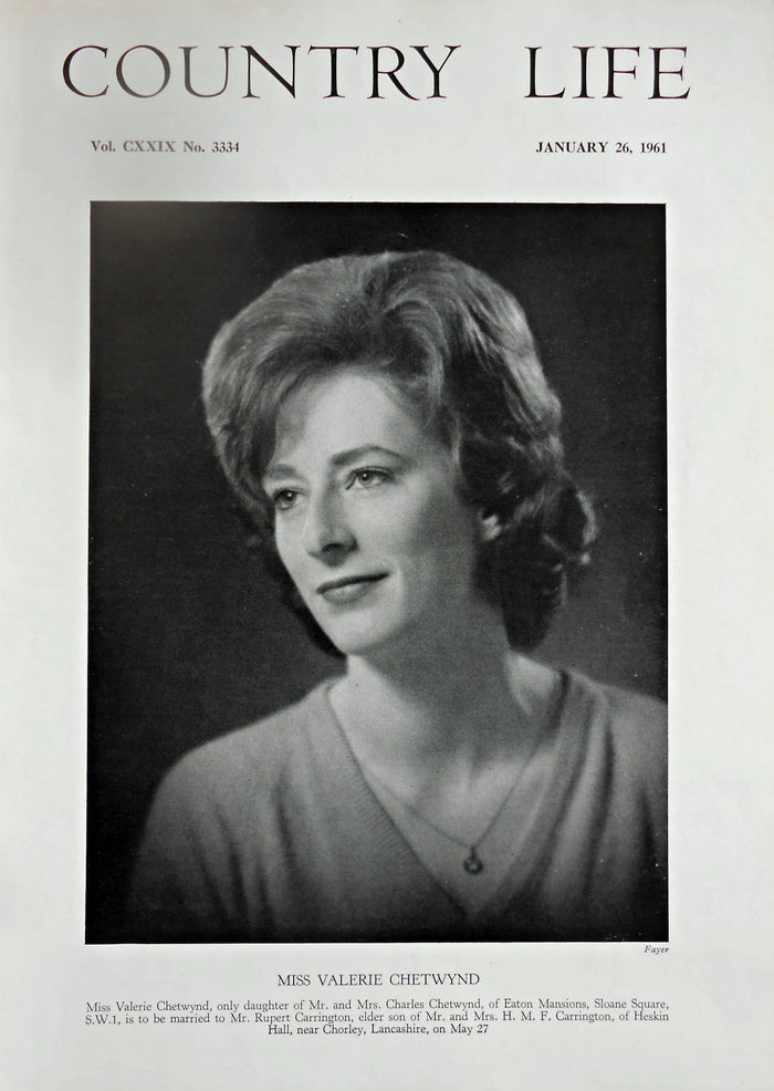 Miss Valerie Chetwynd Country Life Magazine Portrait January 26, 1961 Vol. CXXIX No. 3334