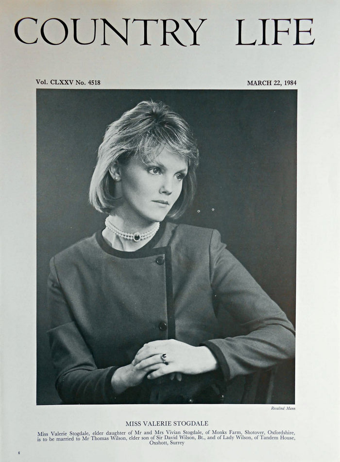 Miss Valerie Stogdale Country Life Magazine Portrait March 22, 1984 Vol. CLXXV No. 4518