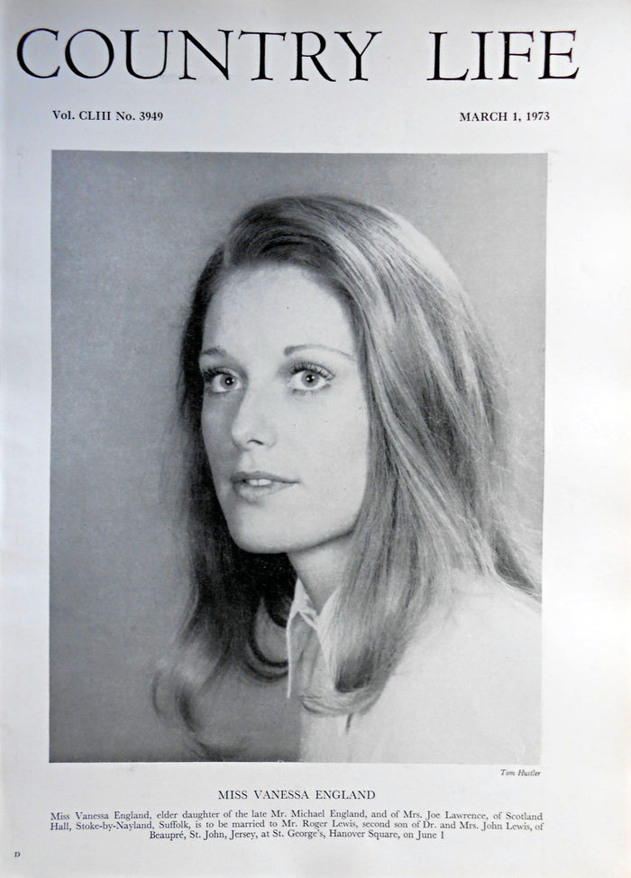 Miss Vanessa England Country Life Magazine Portrait March 1, 1973 Vol. CLIII No. 3949