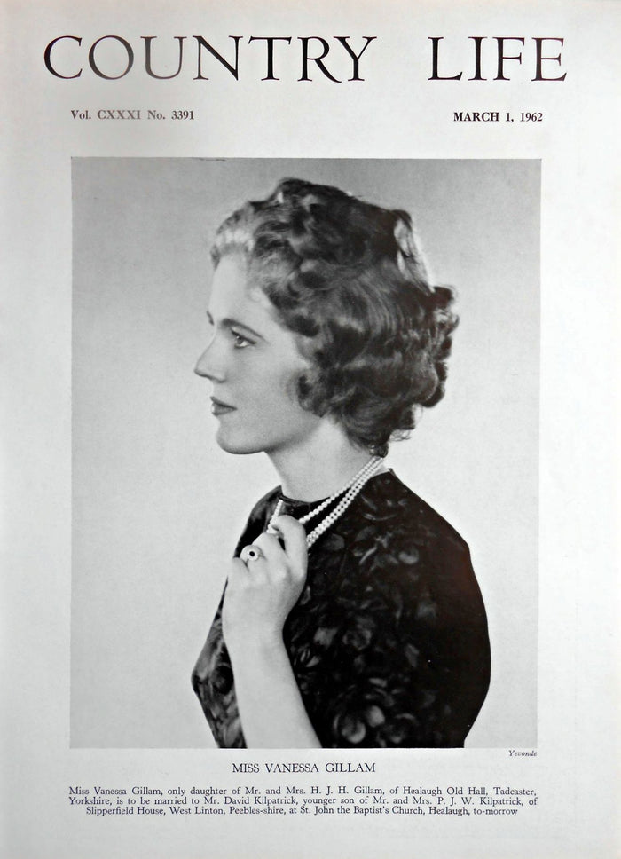 Miss Vanessa Gillam Country Life Magazine Portrait March 1, 1962 Vol. CXXXI No. 3391