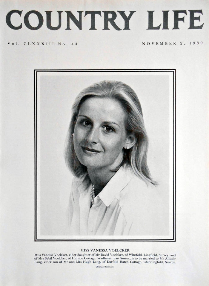 Miss Vanessa Voelcker Country Life Magazine Portrait November 2, 1989 Vol. CLXXXIII No. 44