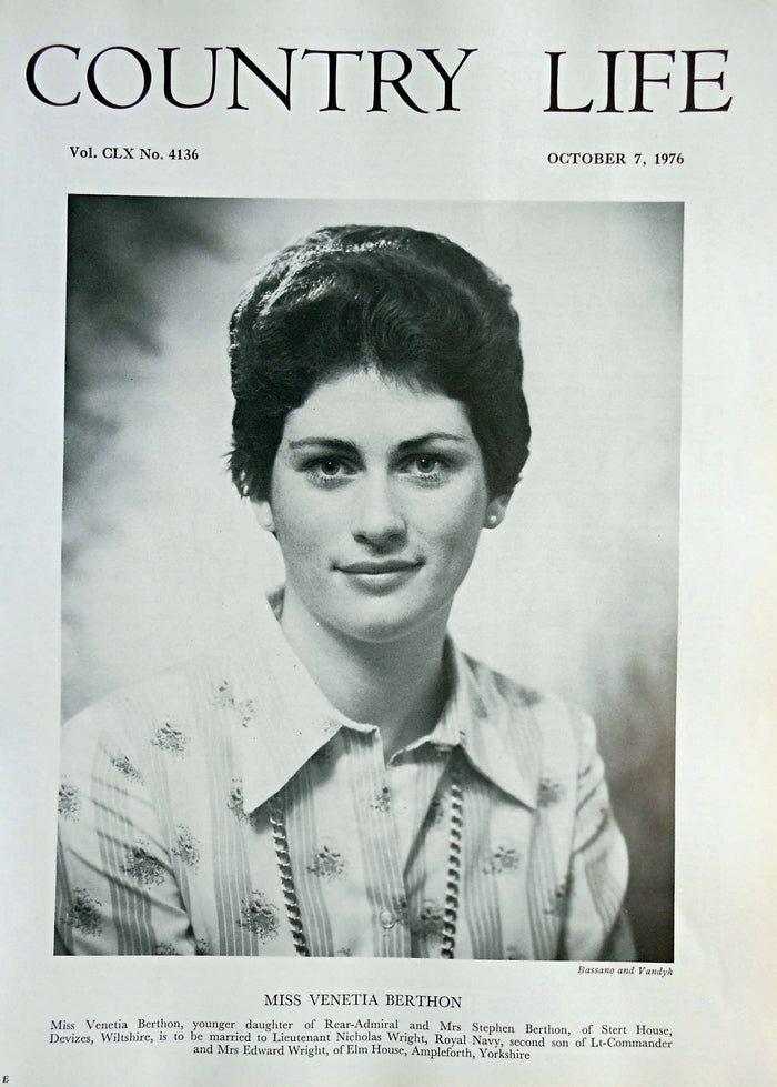 Miss Venetia Berthon Country Life Magazine Portrait October 7, 1976 Vol. CLX No. 4136