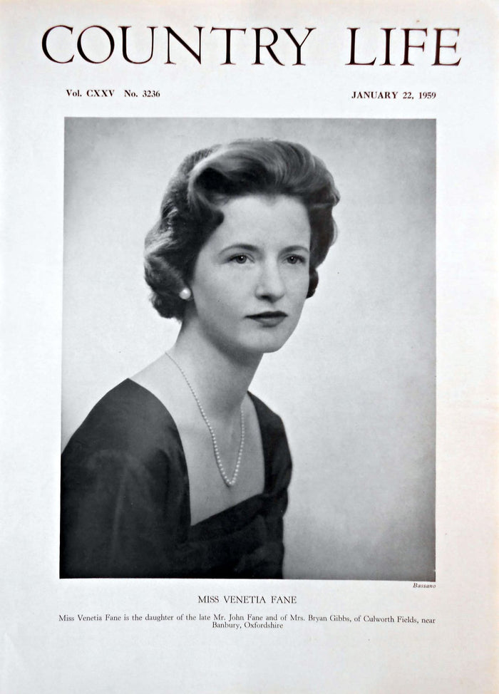 Miss Venetia Fane Country Life Magazine Portrait January 22, 1959 Vol. CXXV No. 3236