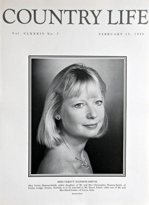 Miss Verity Hanson-Smith Country Life Magazine Portrait February 15, 1990 Vol. CLXXXIV No. 7