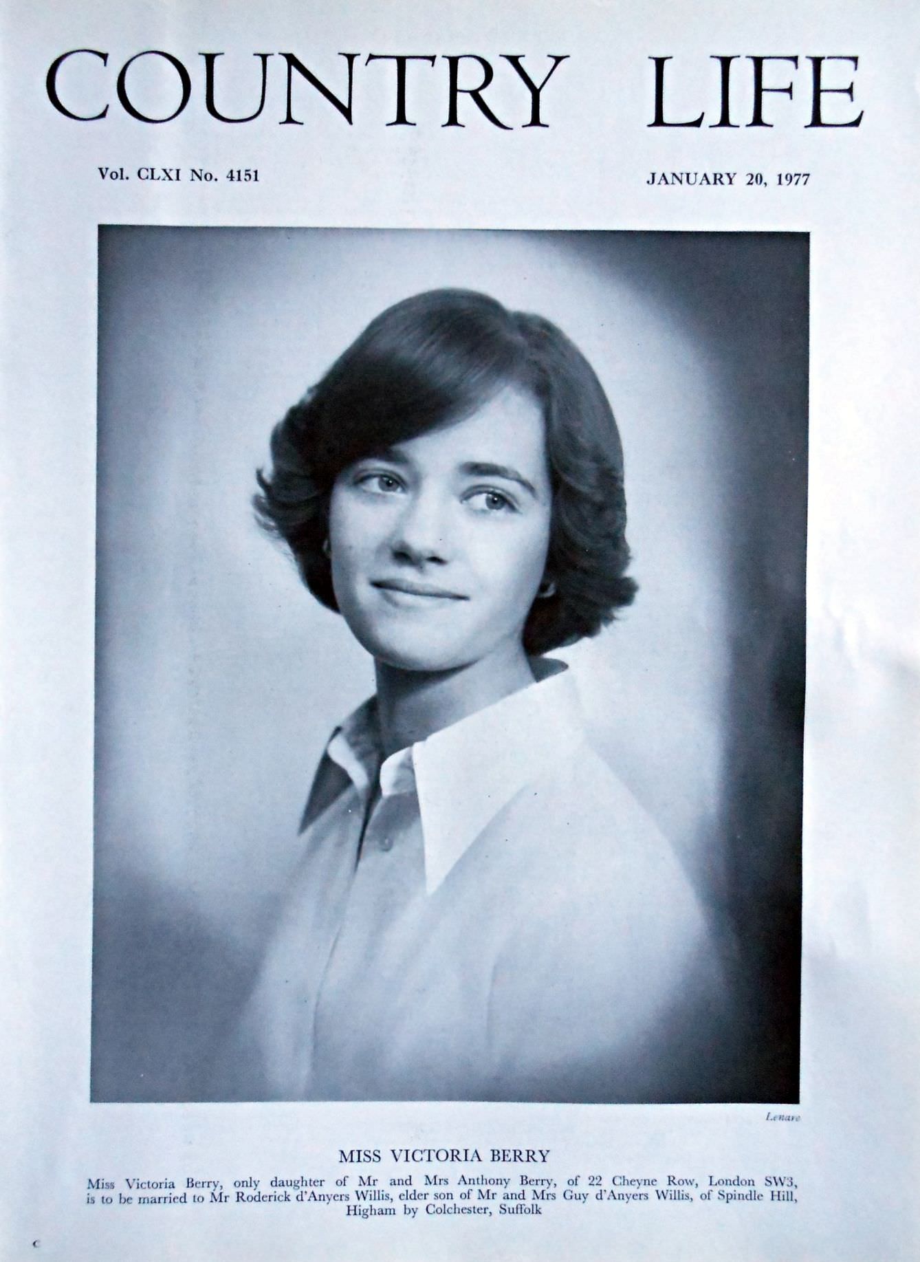 Miss Victoria Berry Country Life Magazine Portrait January 20, 1977 Vol. CLXI No. 4151