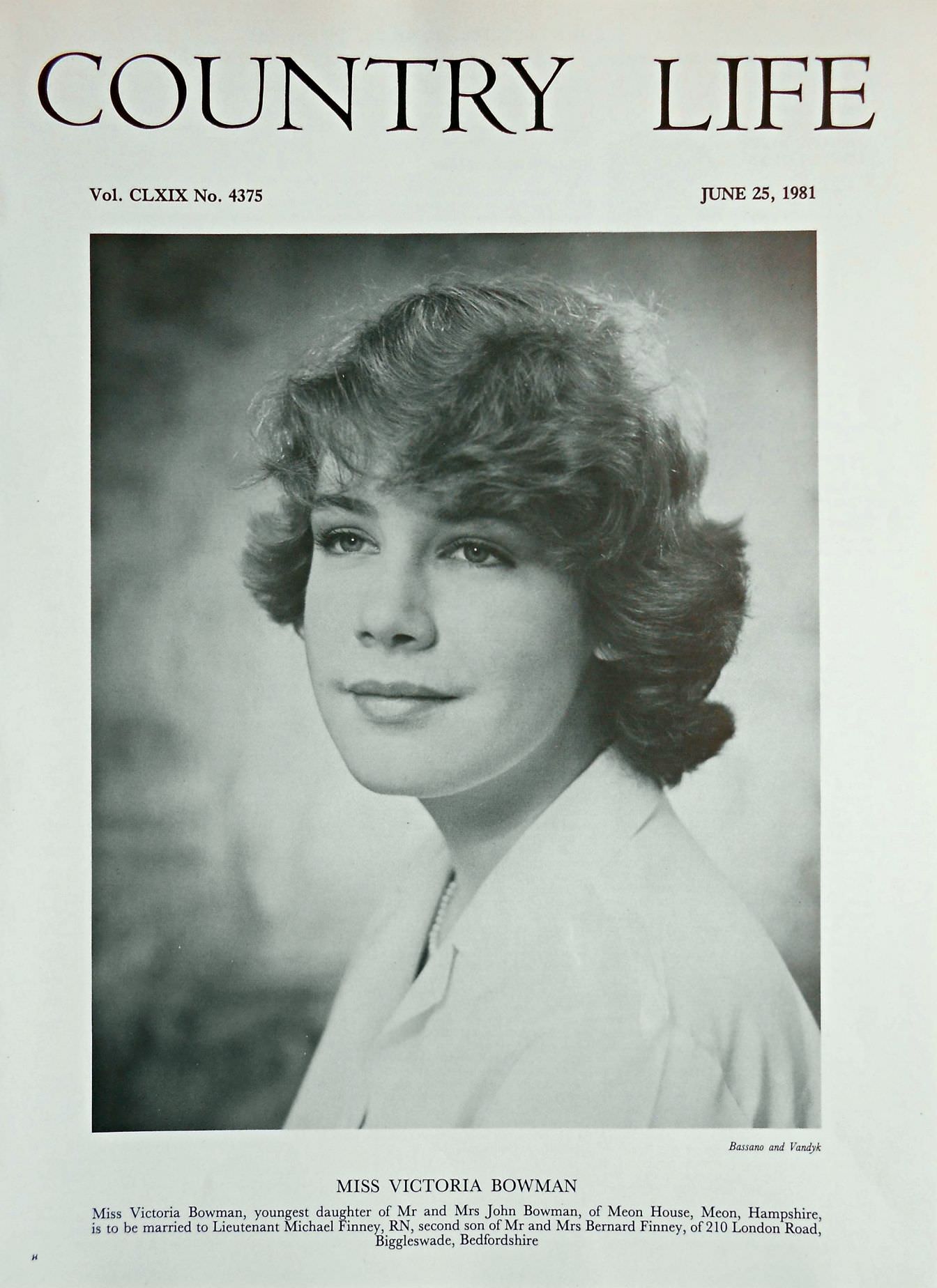 Miss Victoria Bowman Country Life Magazine Portrait June 25, 1981 Vol. CLXIX No. 4375 - Copy