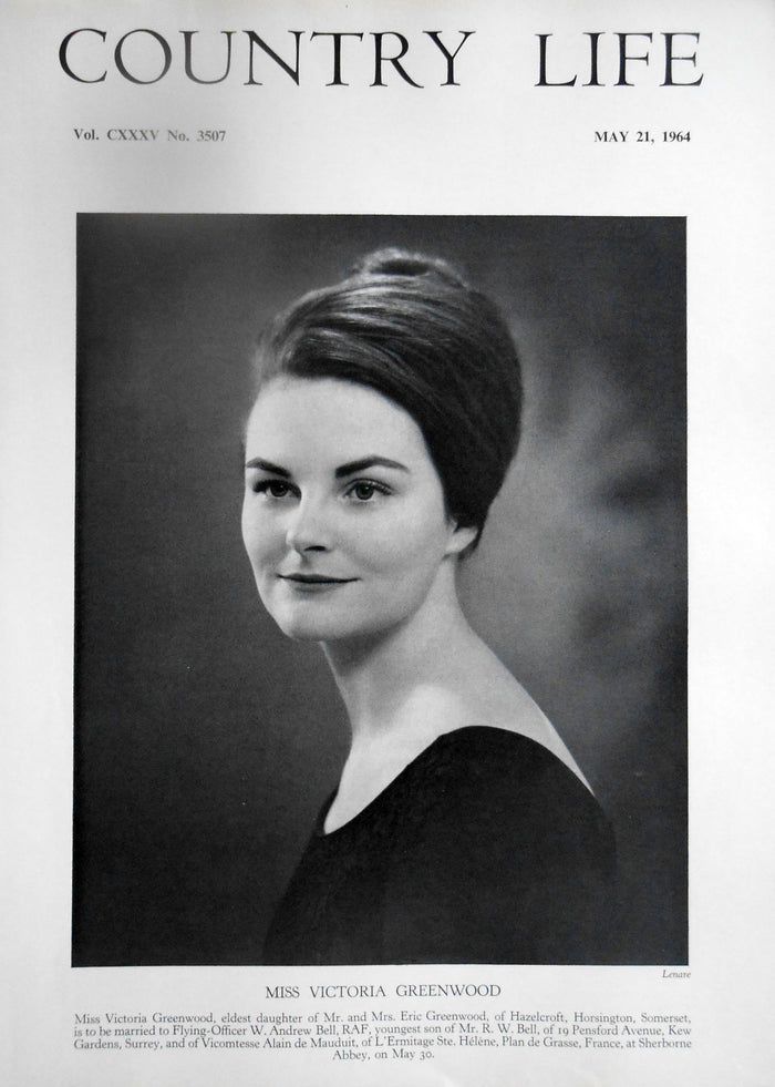 Miss Victoria Greenwood Country Life Magazine Portrait May 21, 1964 Vol. CXXXV No. 3507