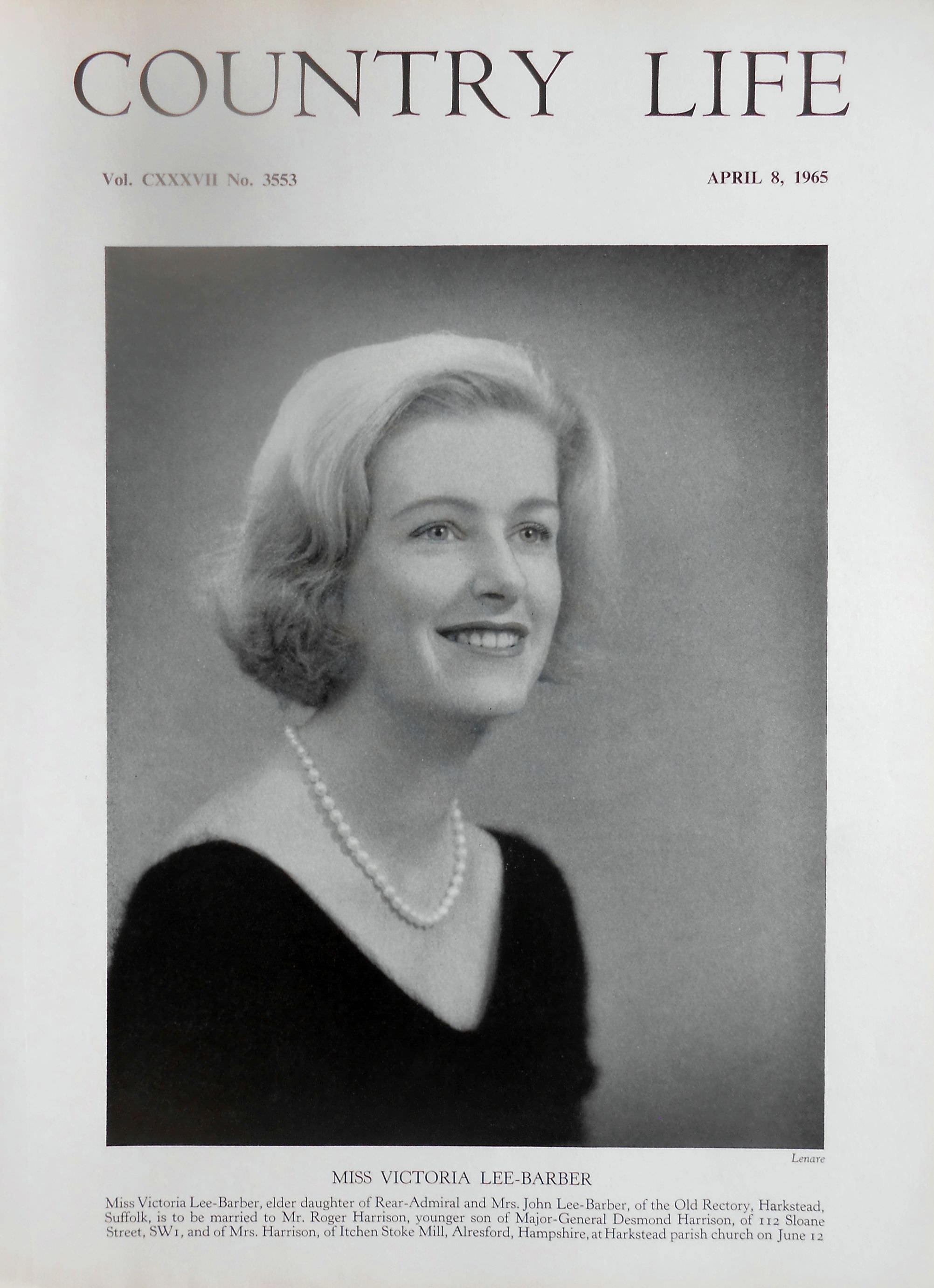 Miss Victoria Lee-Barber Country Life Magazine Portrait April 8, 1966 Vol. CXXXVII No. 3553