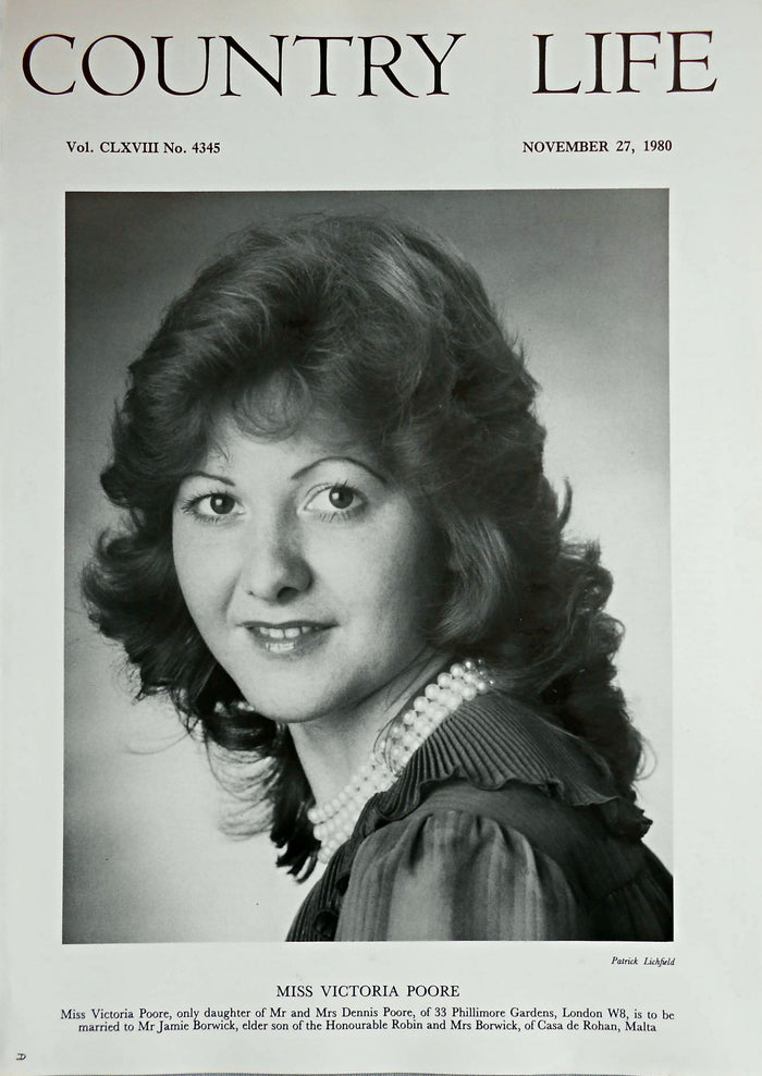 Miss Victoria Poore Country Life Magazine Portrait November 27, 1980 Vol. CLXVIII No. 4345