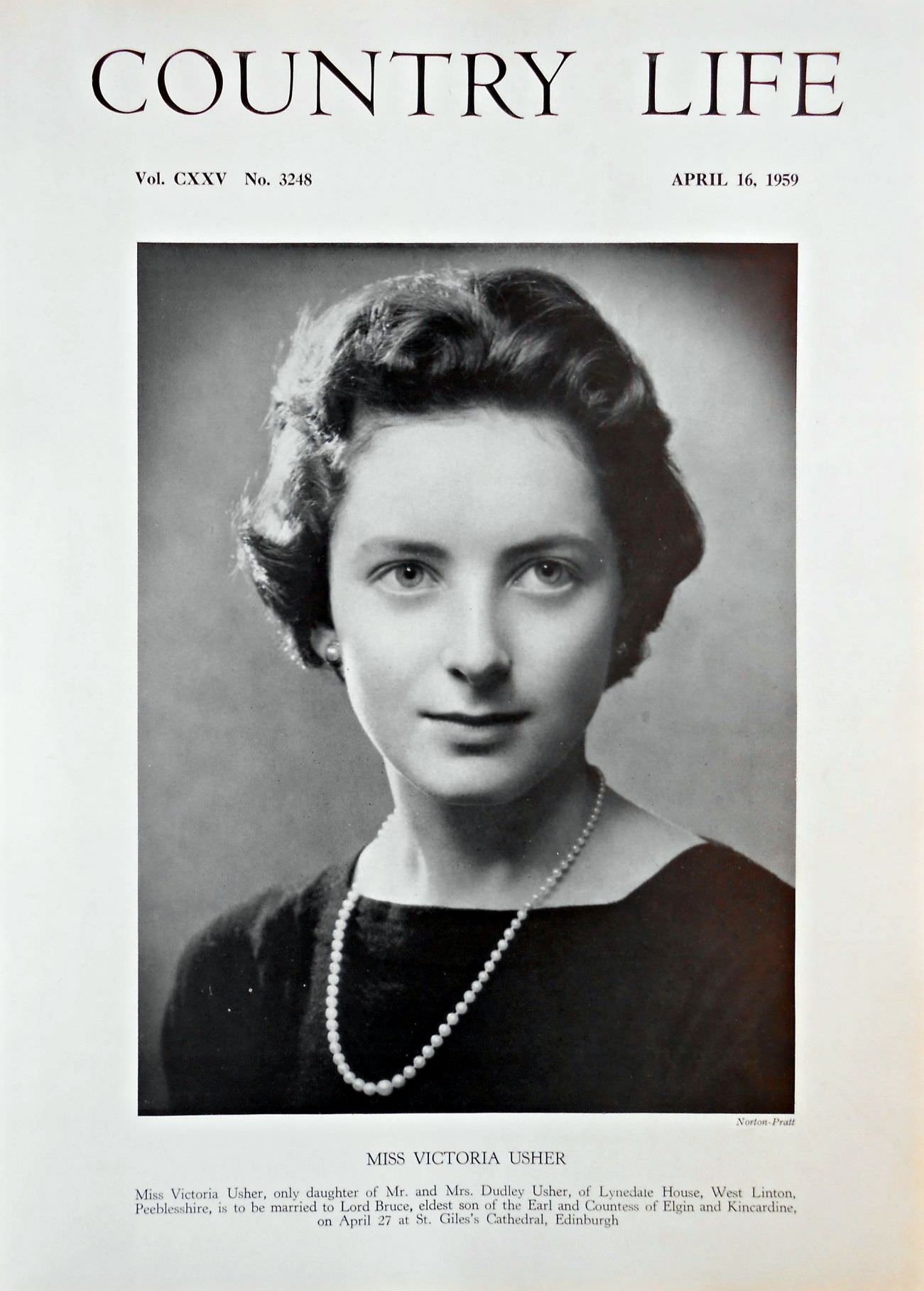 Miss Victoria Usher Country Life Magazine Portrait April 16, 1959 Vol. CXXV No. 3248