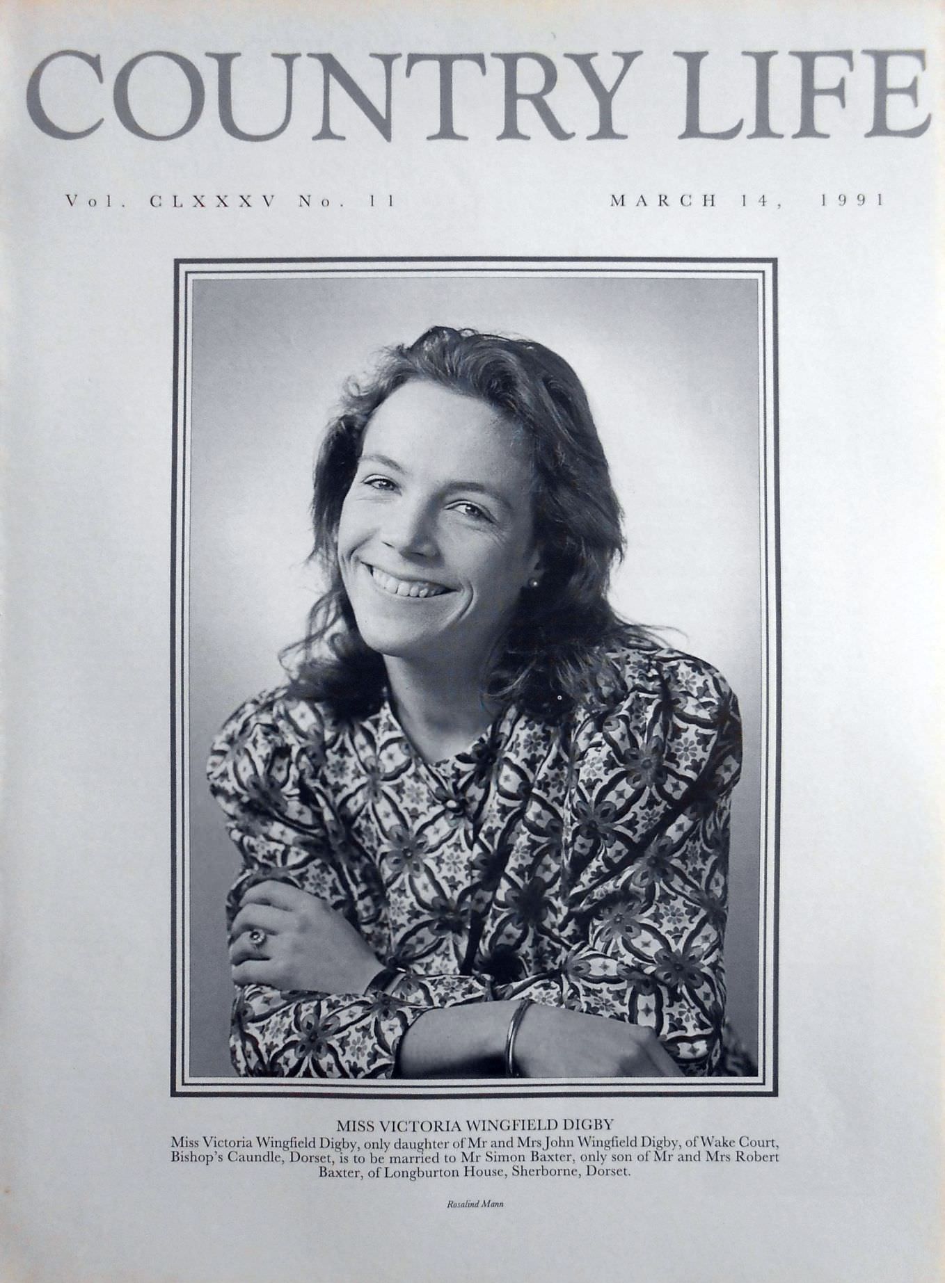 Miss Victoria Wingfield Digby Country Life Magazine Portrait March 14, 1991 Vol. CLXXXV No. 11