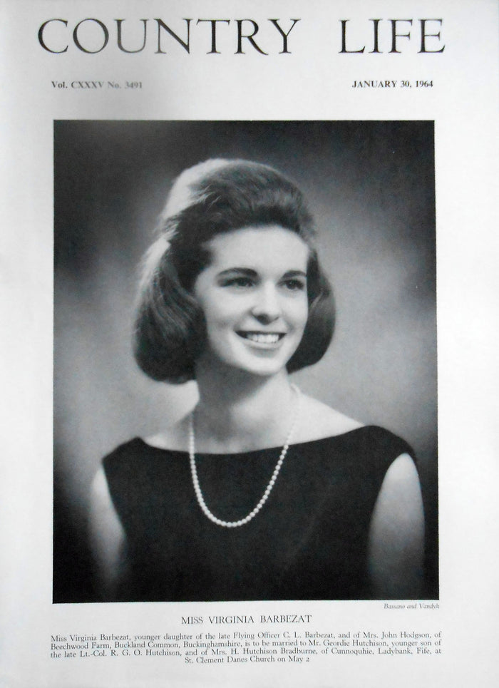 Miss Virginia Barbezat Country Life Magazine Portrait January 30, 1964 Vol. CXXXV No. 3491
