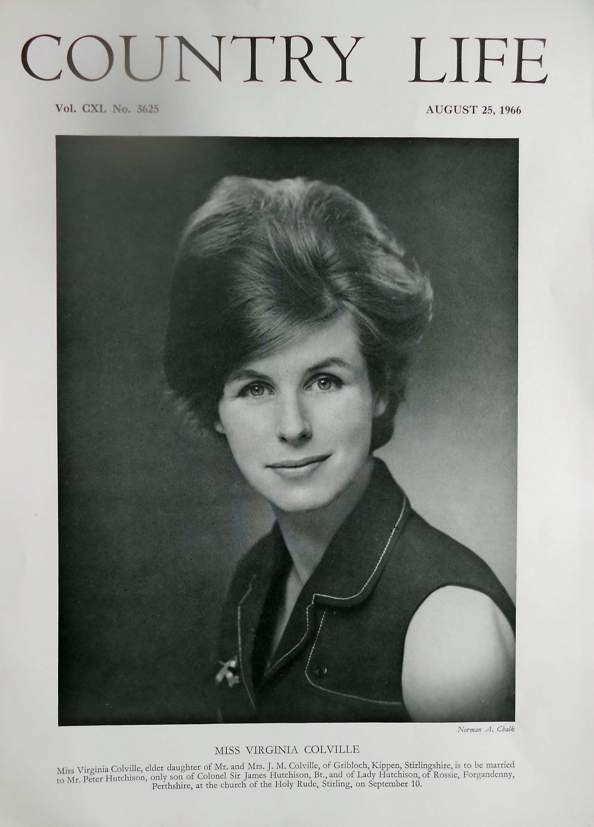 Miss Virginia Colville Country Life Magazine Portrait August 25, 1966 Vol. CXL No. 3625