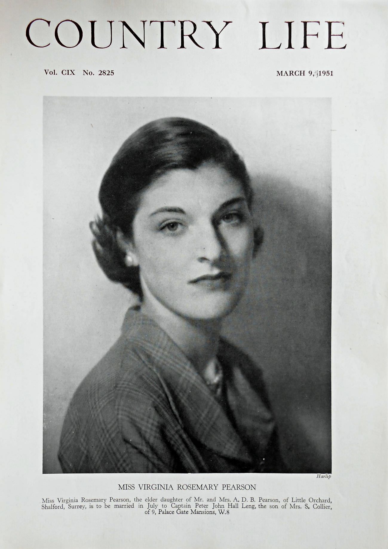 Miss Virginia Rosemary Pearson Country Life Magazine Portrait March 9, 1951 Vol. CIX No. 2825