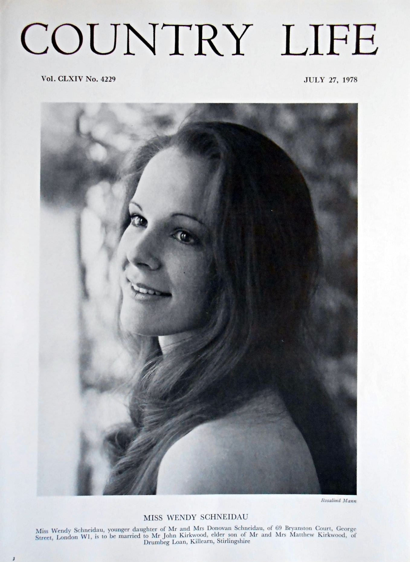 Miss Wendy Schneidau Country Life Magazine Portrait July 27, 1978 Vol. CLXIV No. 4229