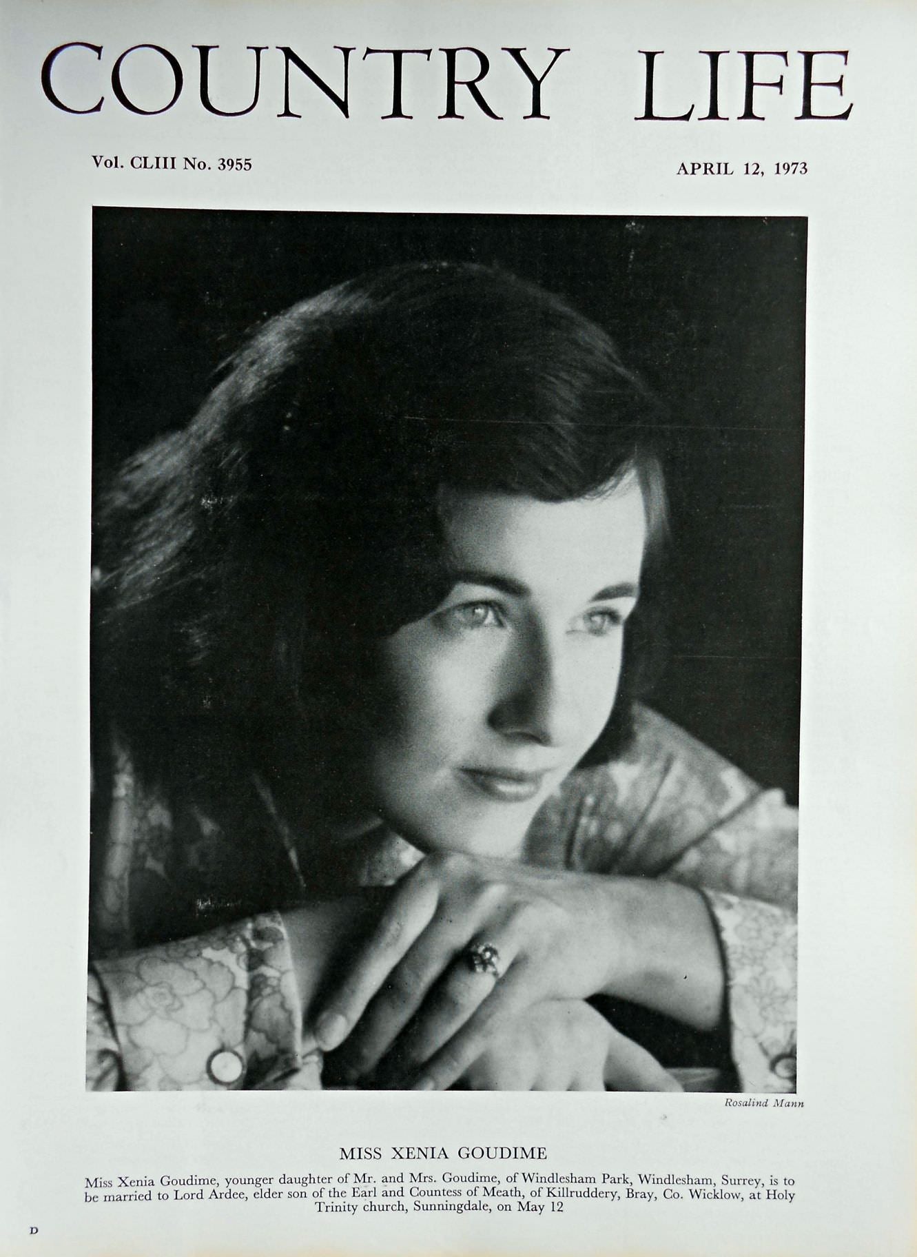 Miss Xenia Goudime Country Life Magazine Portrait April 12, 1973 Vol. CLIII No. 3955 - Copy