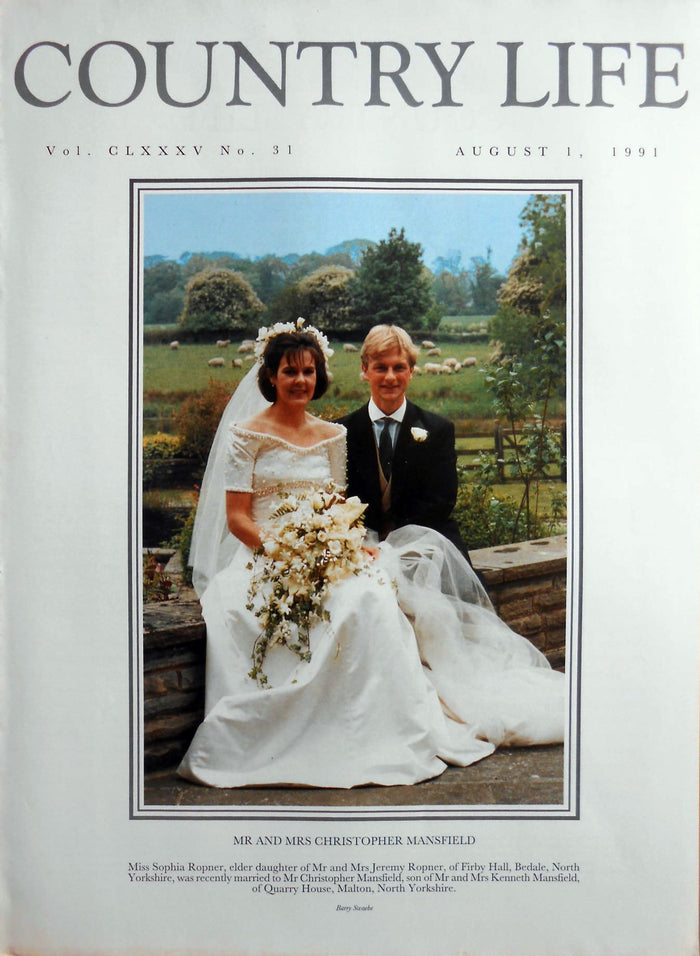 Mr & Mrs Christopher Mansfield, Miss Sophia Ropner Country Life Magazine Portrait August 1, 1991 Vol. CLXXXV No. 31