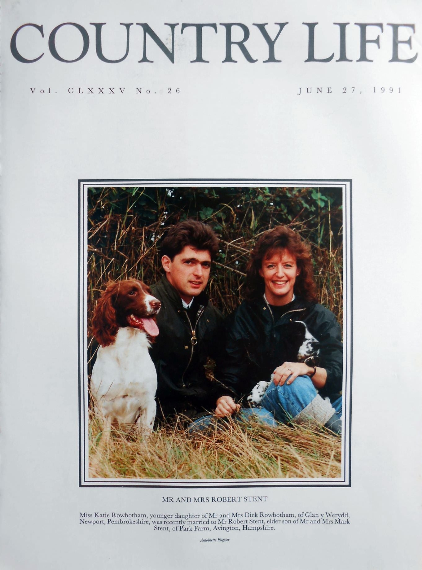 Mr & Mrs Robert Stent, Miss Katie Rowbotham Country Life Magazine Portrait June 27, 1991 Vol. CLXXXV No. 26