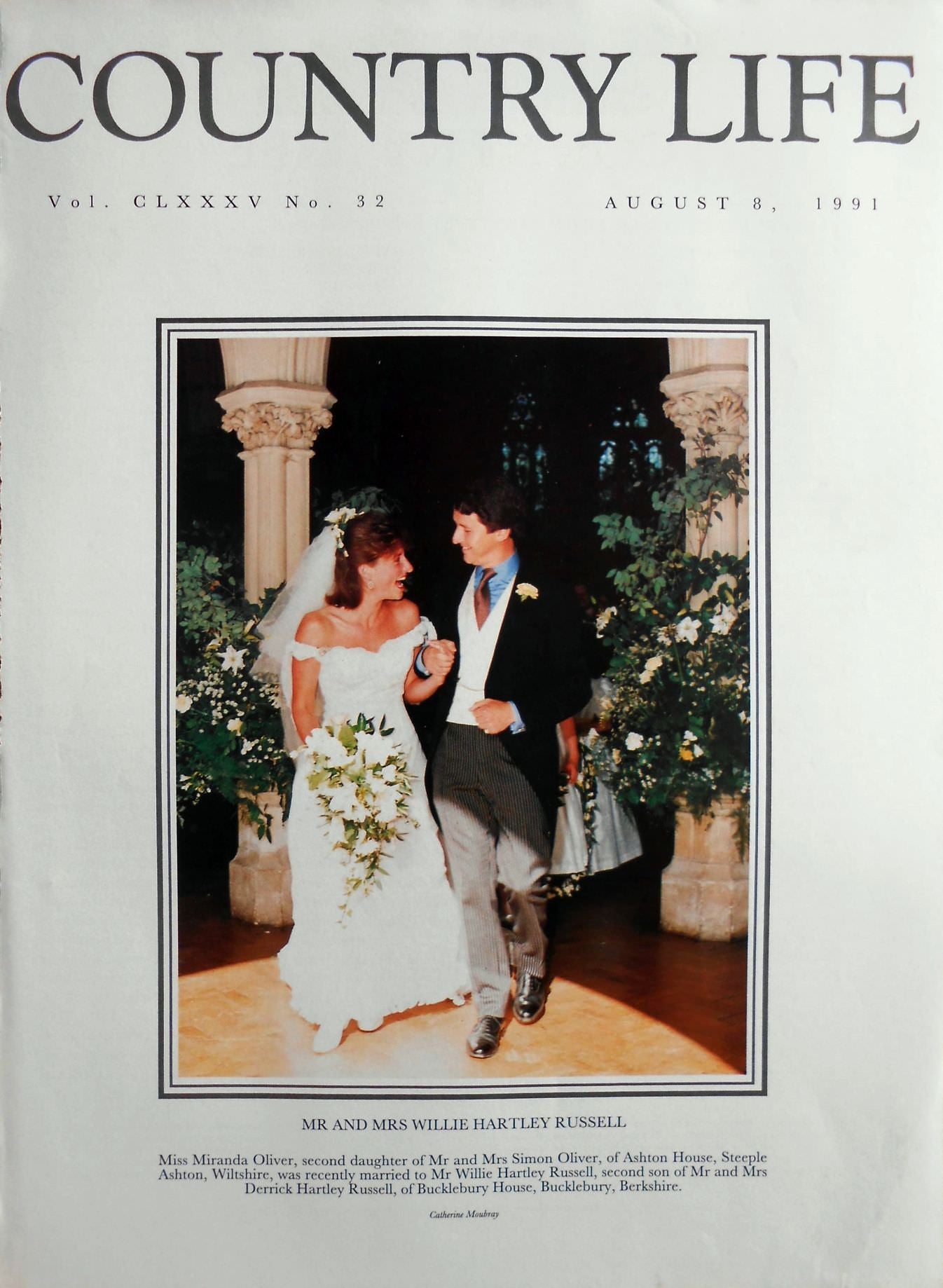 Mr & Mrs Willie Hartley Russell, Miss Miranda Oliver Country Life Magazine Portrait August 8, 1991 Vol. CLXXXV No. 32