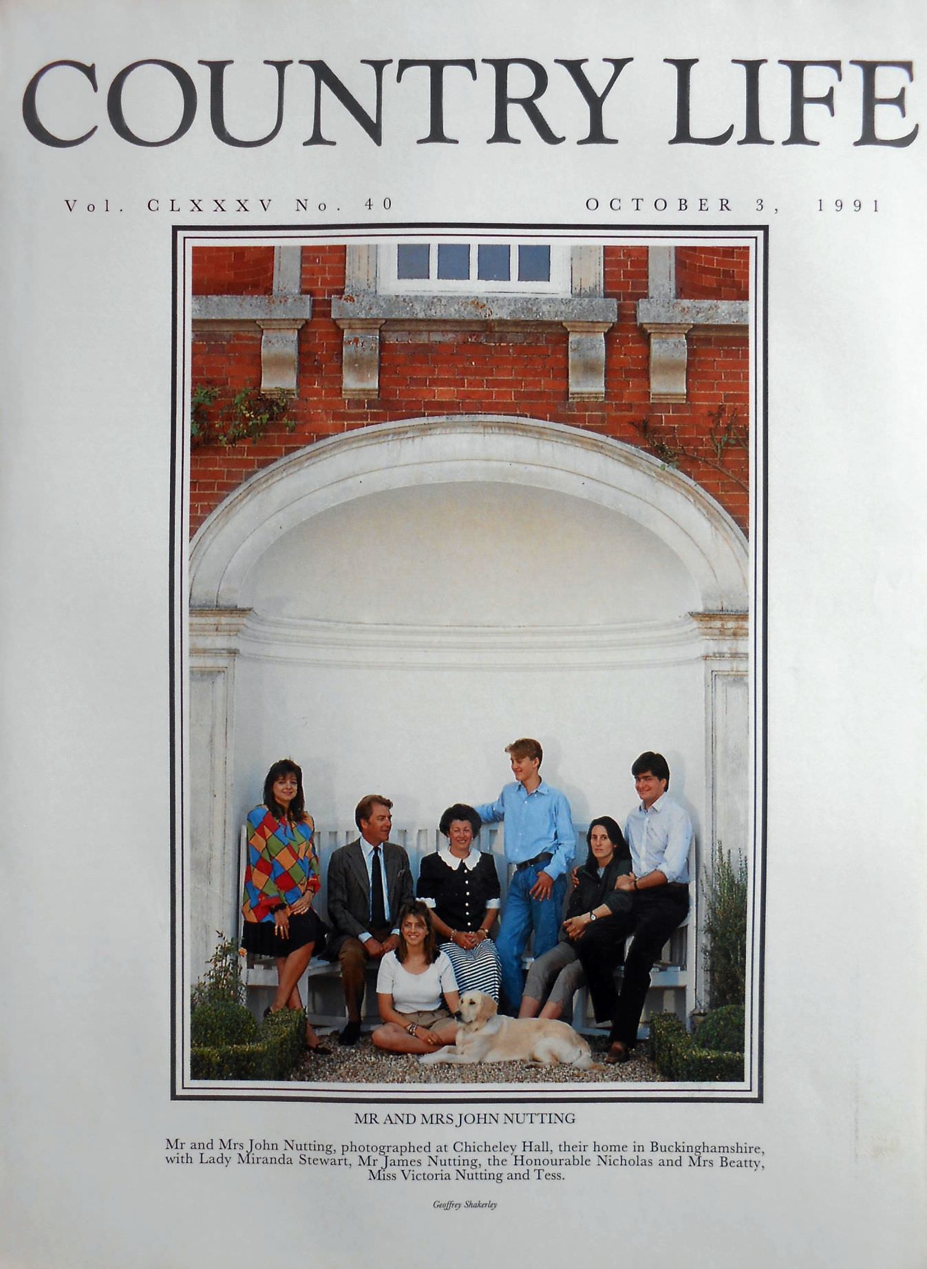 Mr and Mrs John Nutting Country Life Magazine Portrait October 3, 1991 Vol. CLXXXV No. 40