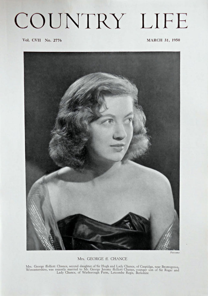 Mrs. George ffolliott Chance Country Life Magazine Portrait March 31, 1950 Vol. CVII No. 2776