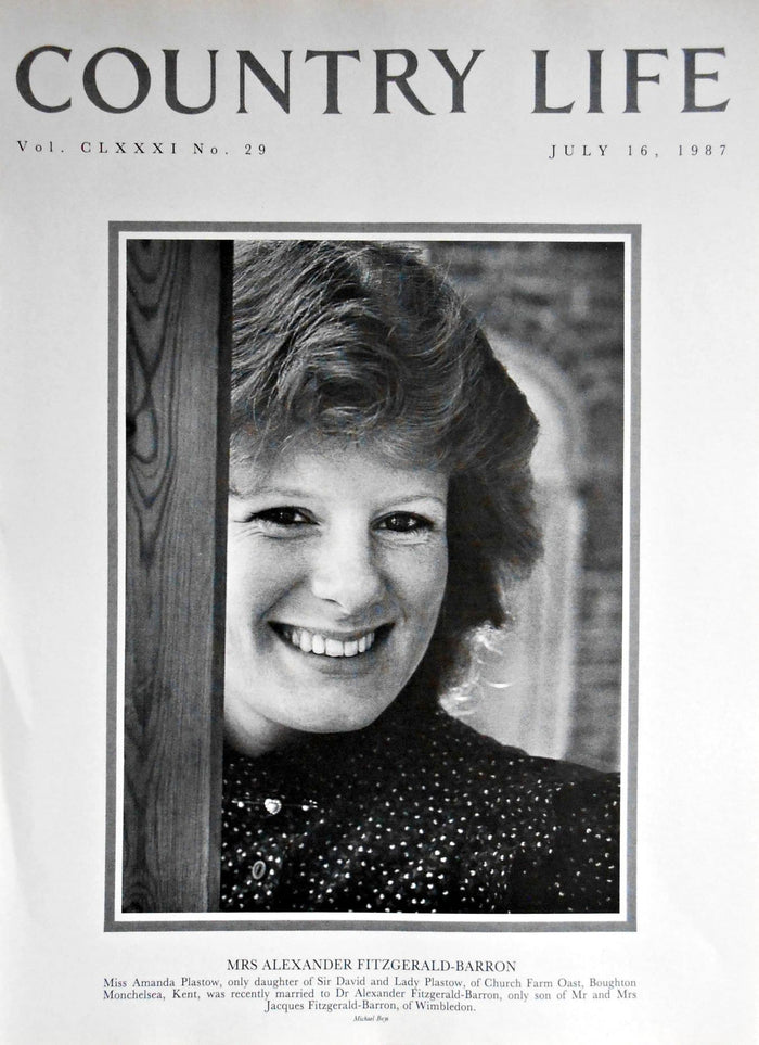 Mrs Alexander Fitzgerald-Barron, Miss Amanda Plastow Country Life Magazine Portrait July 16, 1987 Vol. CLXXXI No. 29