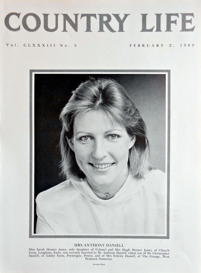 Mrs Anthony Daniell, Miss Sarah Hunter Jones Country Life Magazine Portrait February 2, 1989 Vol. CLXXXIII No. 5