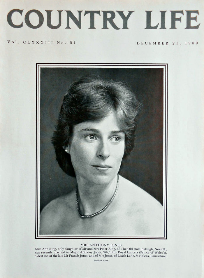 Mrs Anthony Jones, Miss Ann King Country Life Magazine Portrait December 21, 1989 Vol. CLXXXIII No. 51