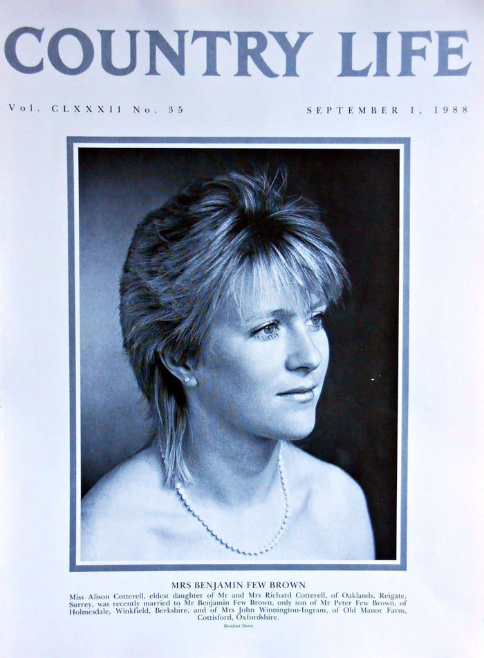 Mrs Benjamin Few Brown, Miss Alison Cotterell Country Life Magazine Portrait September 1, 1988 Vol. CLXXXII No. 35