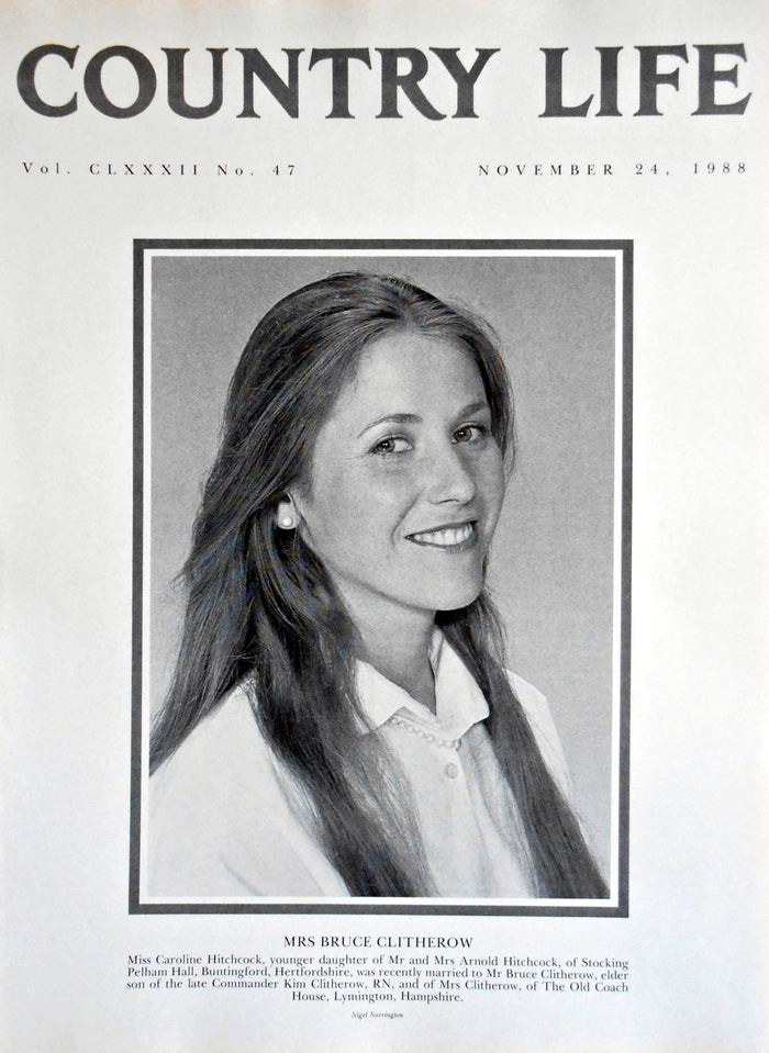 Mrs Bruce Clitherow, Miss Caroline Hitchcock Country Life Magazine Portrait November 24, 1988 Vol. CLXXXII No. 47