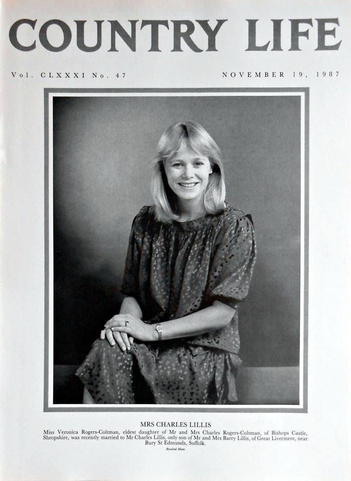 Mrs Charles Lillis, Miss Veronica Rogers-Coltman Country Life Magazine Portrait November 19, 1987 Vol. CLXXXI No. 47