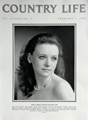 Mrs Christopher McGregor, Miss Louisa Heard Country Life Magazine Portrait February 4, 1988 Vol. CLXXXII No. 5