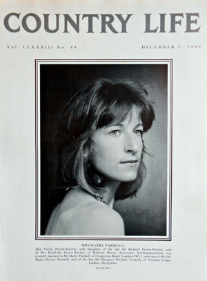 Mrs Harry Parshall, Miss Vivien Picton Warlow Country Life Magazine Portrait December 7, 1989 Vol. CLXXXIII No. 49