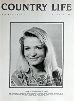 Mrs Jeremy Samengo-Turner, Miss Jennifer Bedell Country Life Magazine Portrait August 20, 1987 Vol. CLXXXI No. 34