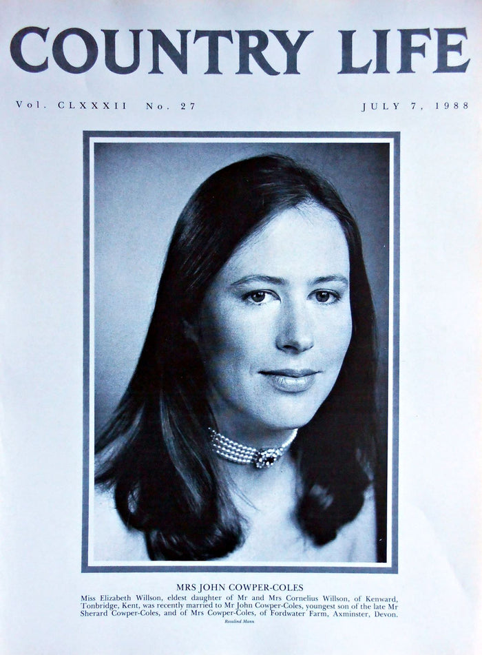 Mrs John Cowper-Coles, Miss Elizabeth Willson Country Life Magazine Portrait July 7, 1988 Vol. CLXXXII No. 27