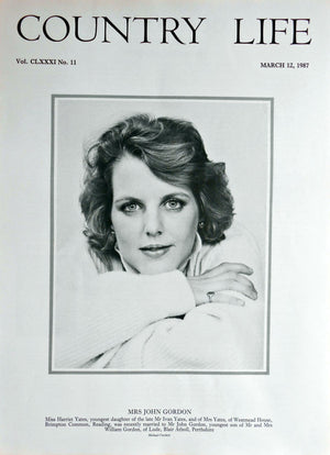 Mrs John Gordon, Miss Harriet Yates Country Life Magazine Portrait March 12, 1987 Vol. CLXXXI No. 11