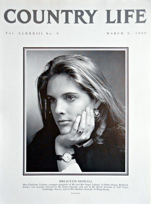 Mrs Justin Snoxall, Miss Charlotte Tatham Country Life Magazine Portrait March 2, 1989 Vol. CLXXXIII No. 9