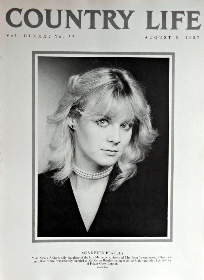 Mrs Keven Bentley, Miss Nicola Riviere Country Life Magazine Portrait August 6, 1987 Vol. CLXXXI No. 32
