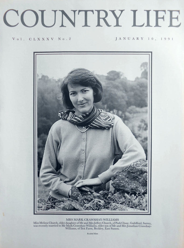 Mrs Mark Crawshay-Williams, Miss Melissa Church Country Life Magazine Portrait January 10, 1991 Vol. CLXXXV No. 2