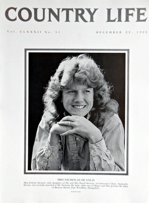 Mrs Nicholas De Salis, Miss Felicity Stewart Country Life Magazine Portrait December 22, 1988 Vol. CLXXXII No. 51