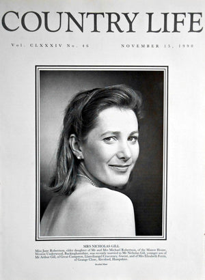 Mrs Nicholas Gill, Miss Jane Robertson Country Life Magazine Portrait November 15, 1990 Vol. CLXXXIV No. 46