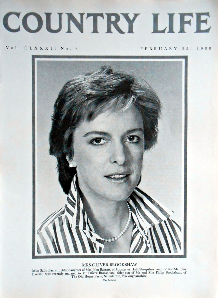 Mrs Oliver Brookshaw, Miss Sally Barratt Country Life Magazine Portrait February 25, 1988 Vol. CLXXXII No. 8