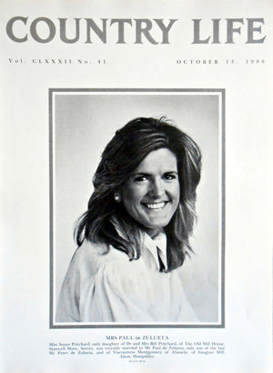 Mrs Paul De Zulueta, Miss Susan Pritchard Country Life Magazine Portrait October 13, 1988 Vol. CLXXXII No. 41
