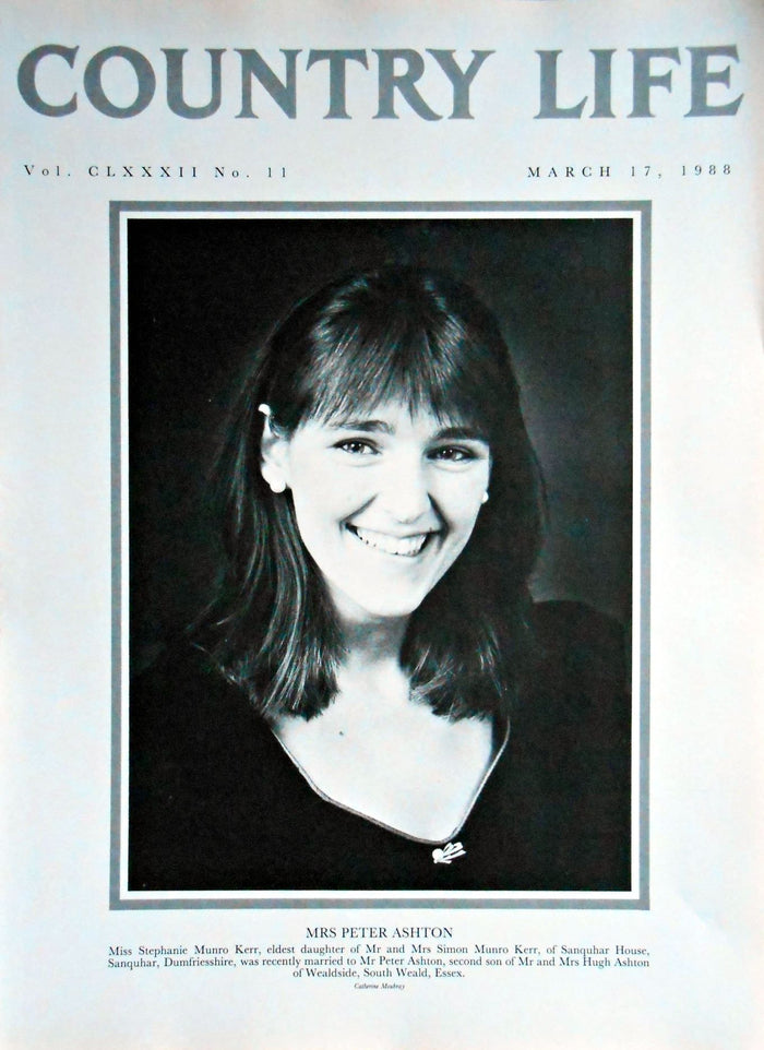 Mrs Peter Ashton, Miss Stephanie Munro Kerr Country Life Magazine Portrait March 17, 1988 Vol. CLXXXII No. 11