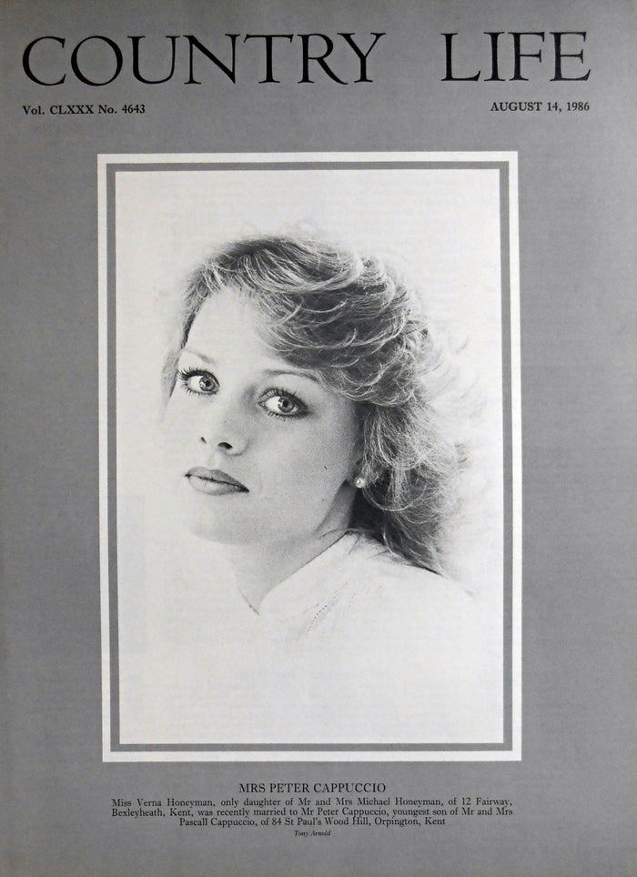 Mrs Peter Cappuccio. Miss Verna Honeyman Country Life Magazine Portrait August 14, 1986 Vol. CLXXX No. 4643